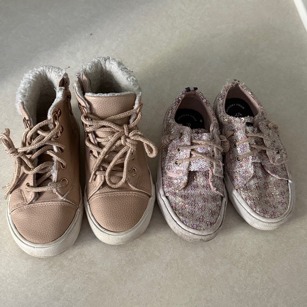 Tommy Bahama & Sperry Kids Pink Sequin Sneakers & Pink Fur High Tops Shoes 10T - Picture 10 of 11